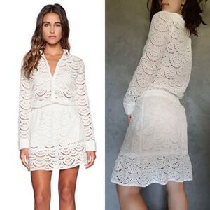 Ba&Sh Rian Mini White Dress Long Sleeve Eyelet Size S
